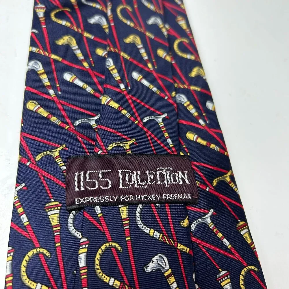 Hickey Freeman 1155 Men's Navy Multicolored Walking Stick Print 100% Silk Tie
